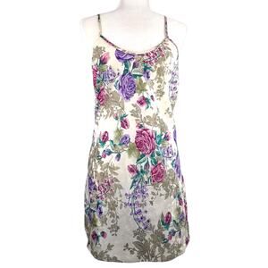 VINTAGE  Silky Floral Satin Slip Dress Nighty  M  Whimsey Feminine Fairy
